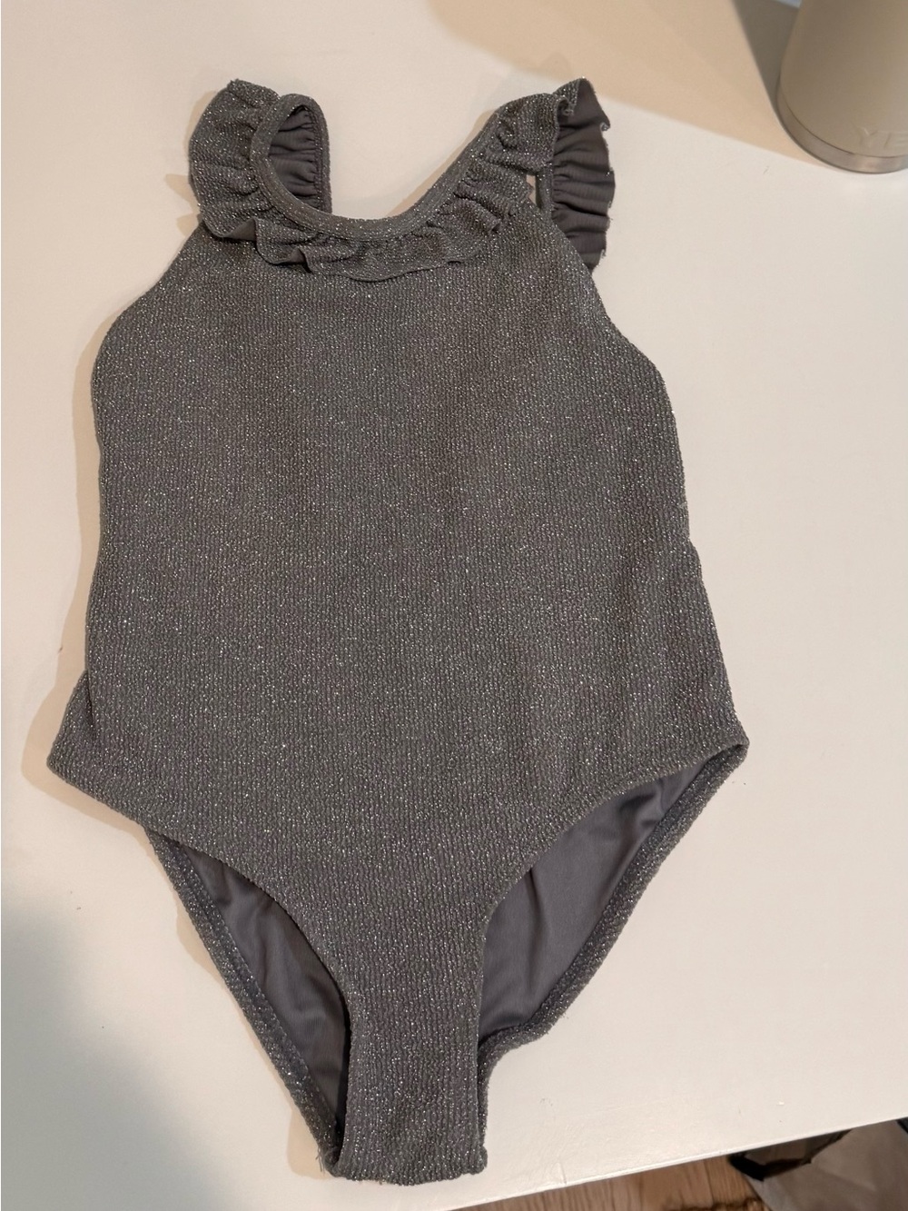 Rylee + Cru Sparkle Ruffle Shoulder One-Piece - Gray